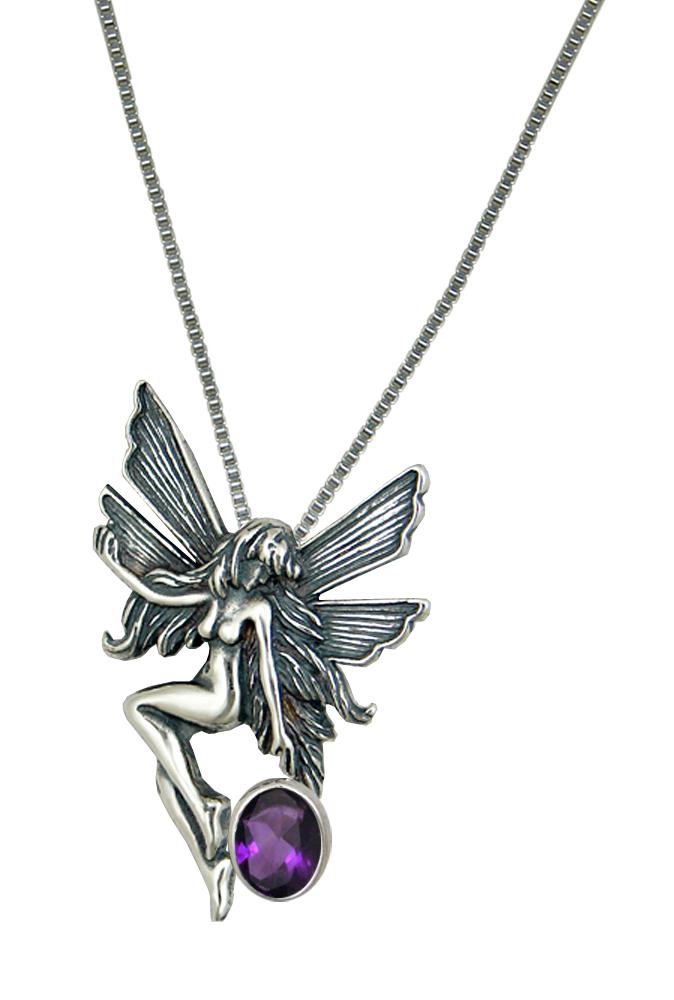 Sterling Silver Victorian Fairy Pendant With Amethyst